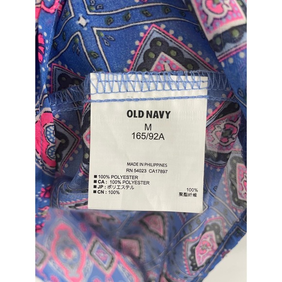 Medium Old Navy Blouse Boho Peasant Top Shirt Pink Blue Geometric Women Loose - Picture 7 of 8